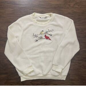 Madison Taylor Cream Sweatshirt with Bird Embroidery Size L